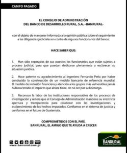 Banrural señala que la decisión es para que resuelvan su situación legal.
