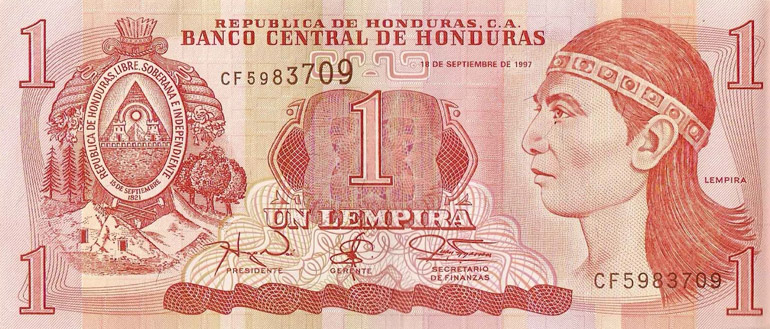 Billete de un lempira de Honduras.