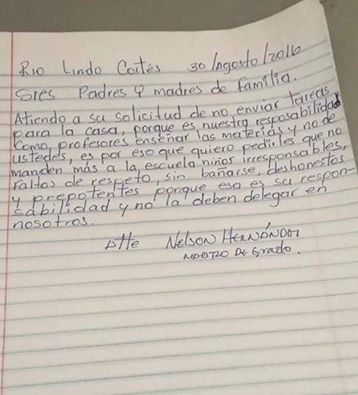 Carta original del maestro. 