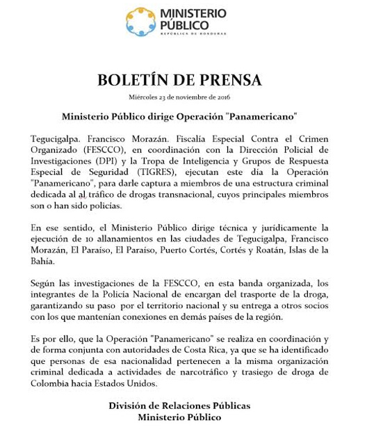 Comunicado del Ministerio Público