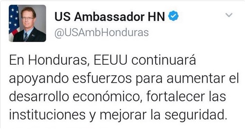 James Nealon asegura que apoyo de EEUU a Honduras no cambiará