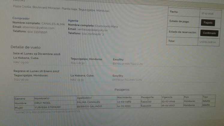 La compra de boletos fue realizada el 17 de diciembre de 2016.