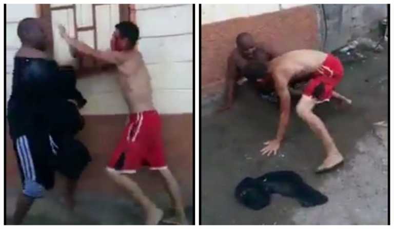 ¡A trompada limpia! Dos hombres se pelean en el barrio Ingles de La Ceiba