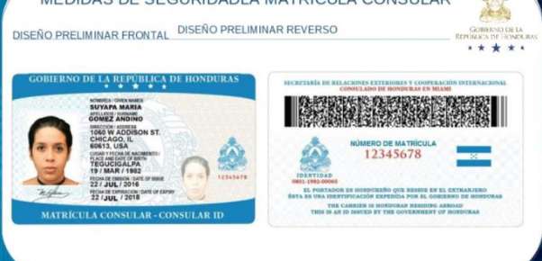 El diseño preliminar que tendría la matrícula consular para hondureños en ese país.