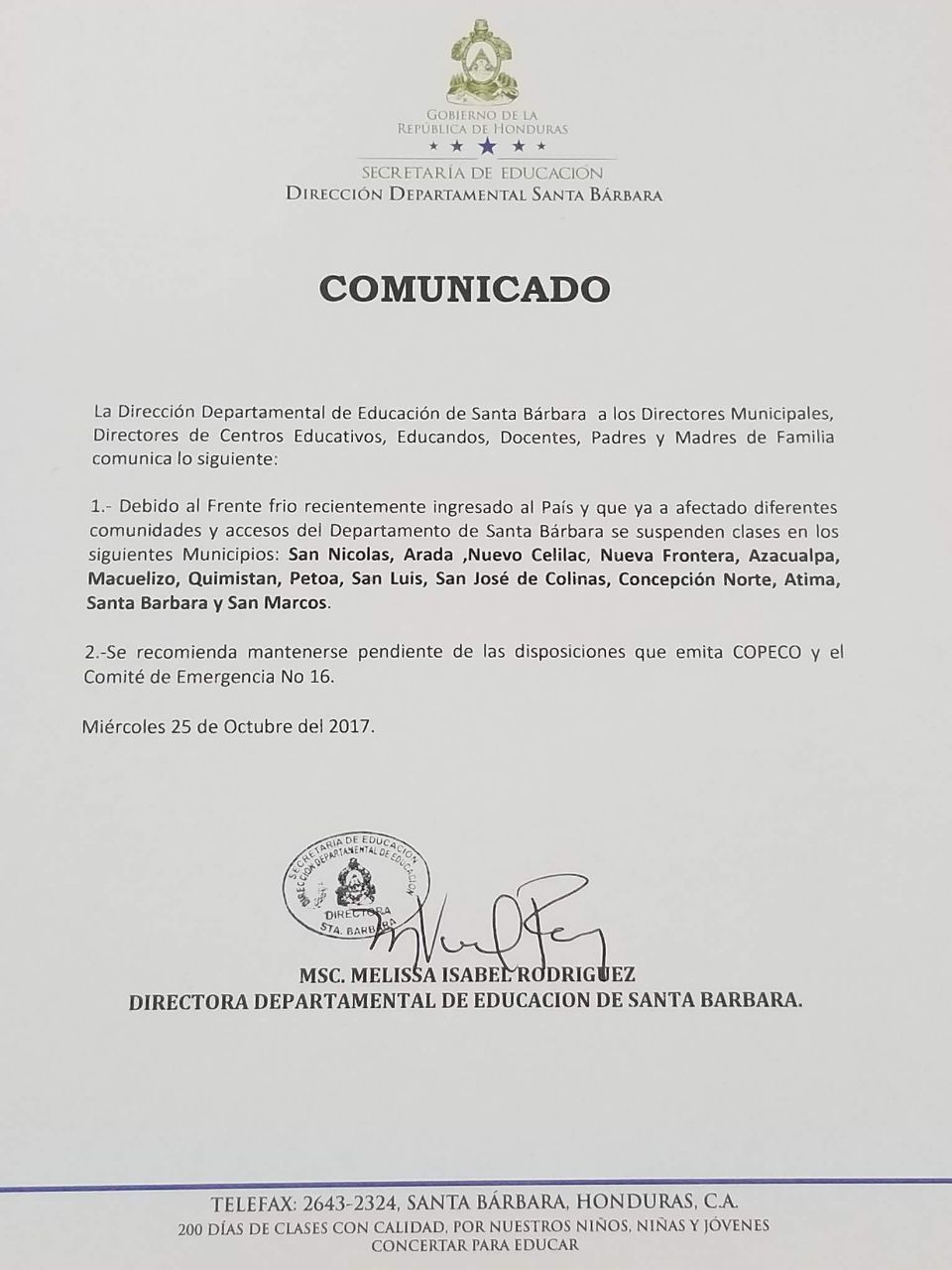 Comunicado de Santa Bárbara