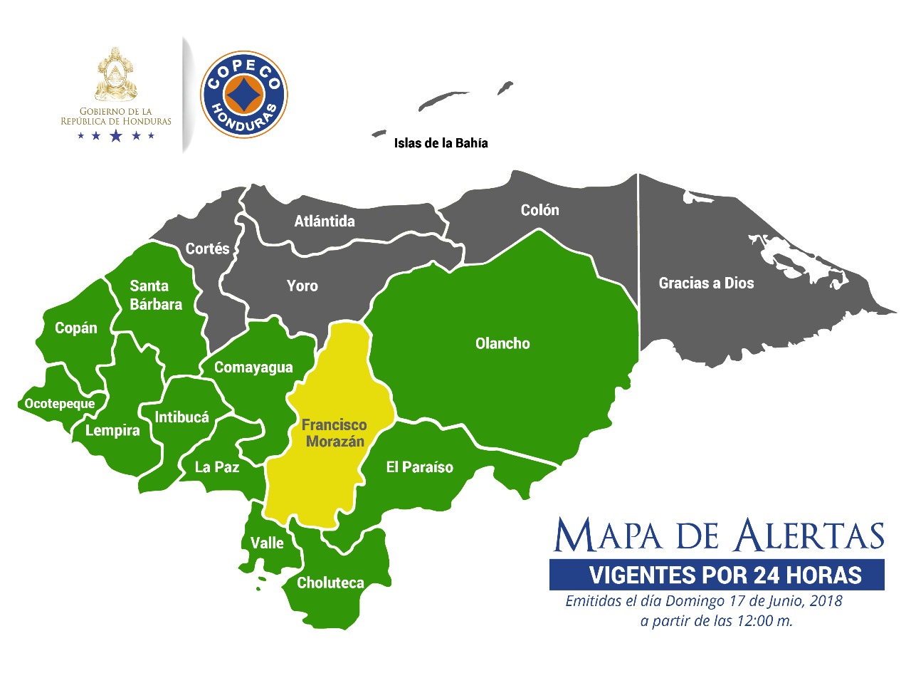 Las alertas se decretaron a partir de este viernes en 12 departamentos de Honduras.