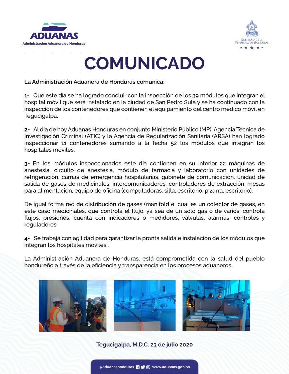 Comunicado de Adunas de Honduras.