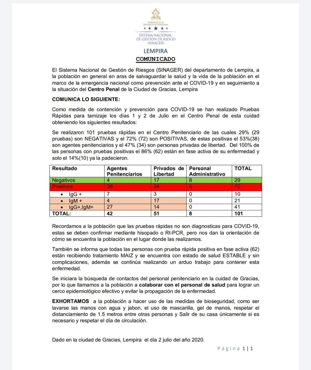 Comunicado de Sinager.