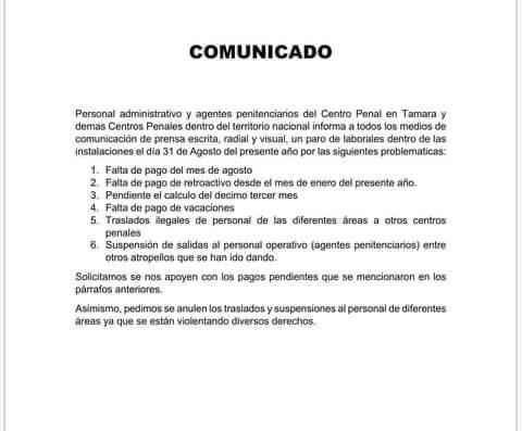 Personal penitenciario paro de labores