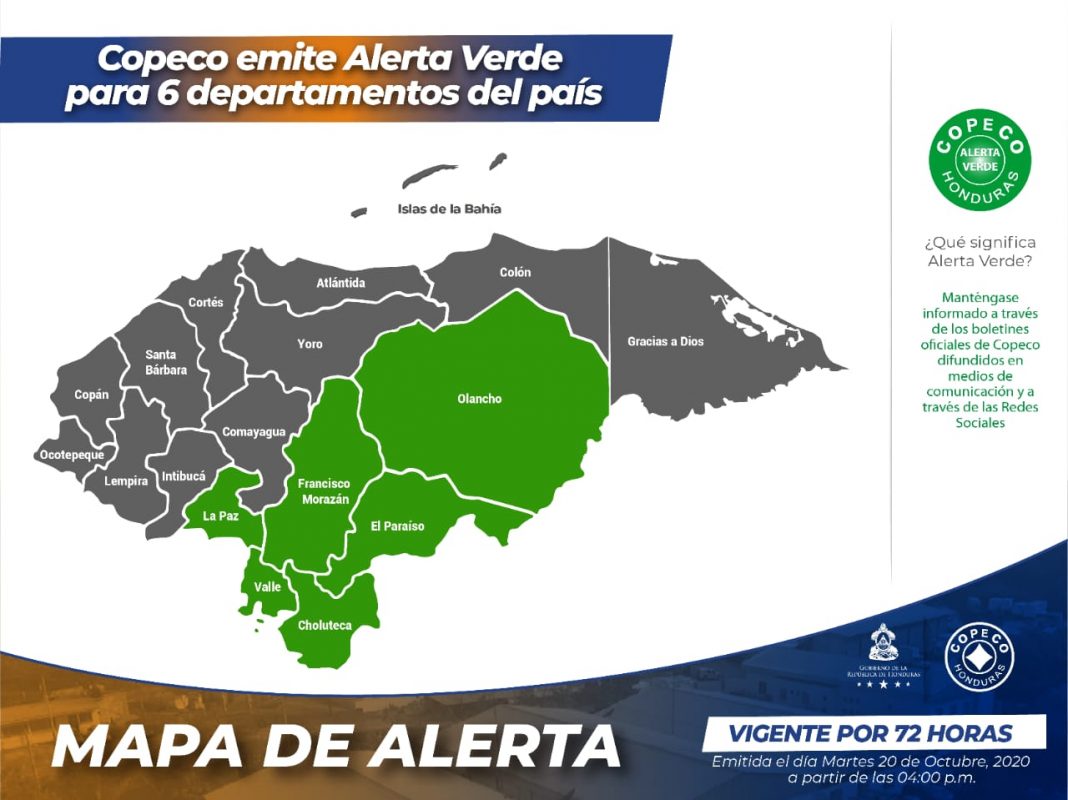 Copeco alerta verde