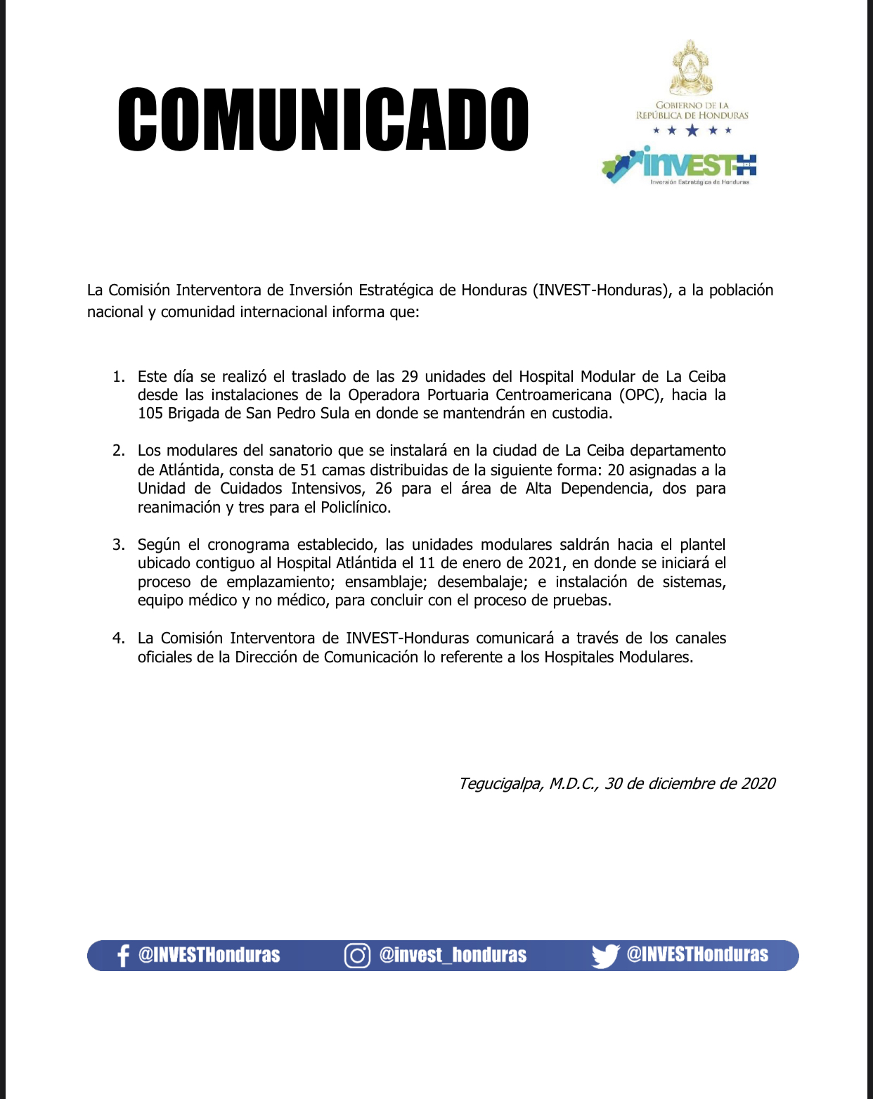 hospital móvil La Ceiba llegan a SPS