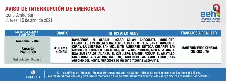 EEH y ENEE cortes de energía