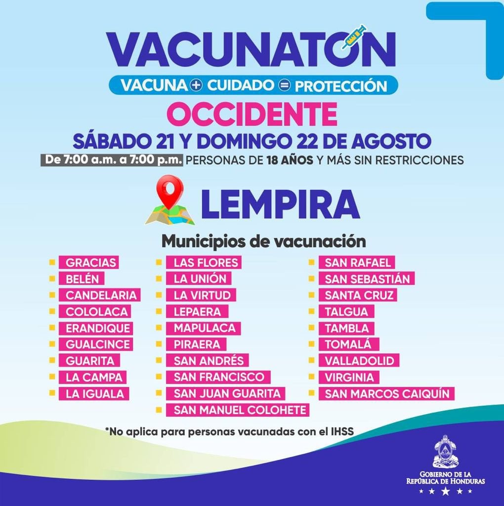 Los horarios de vacunación será de 7:00 a.m. a 7:00 p.m.