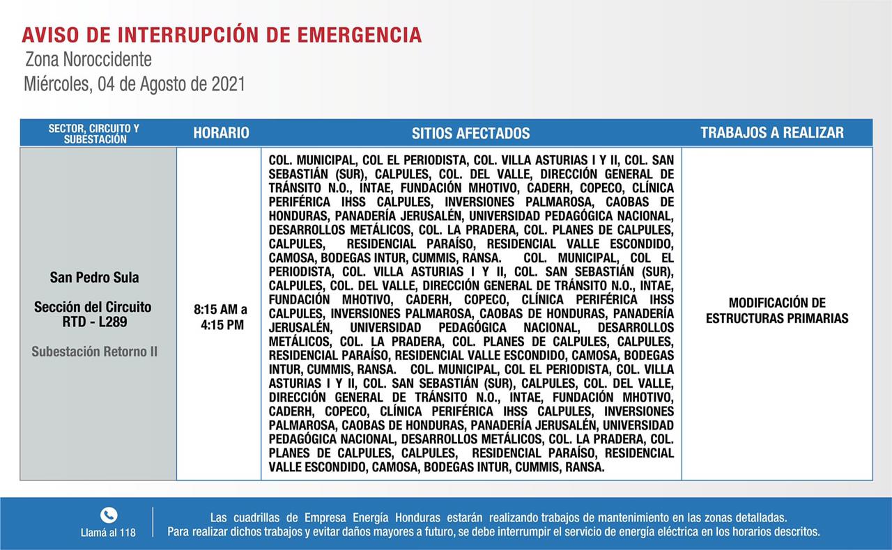 Cortes en zona noroccidente.