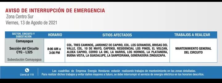 En Comayagua y SPS no habrá luz