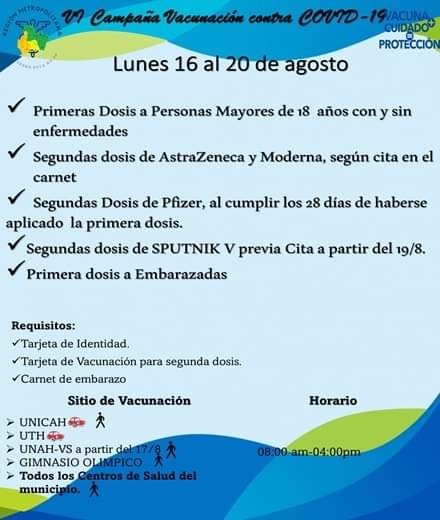COVID-19 vacunación Honduras miércoles