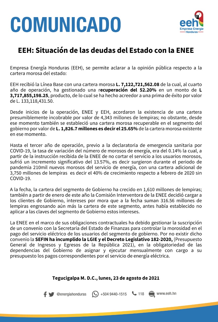 Comunicado de la EEH.