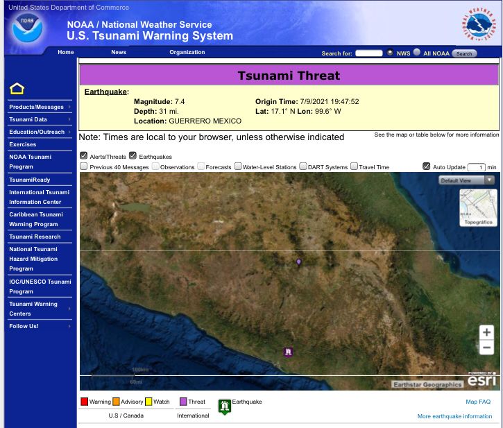 La alerta fue emitida por el Tsunami Warning System. 