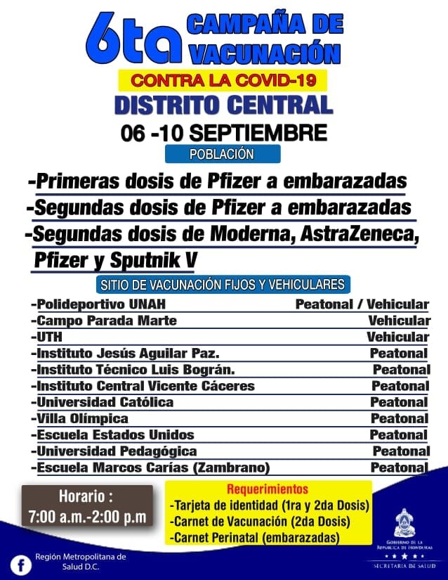 Calendario de vacunación en Tegucigalpa.