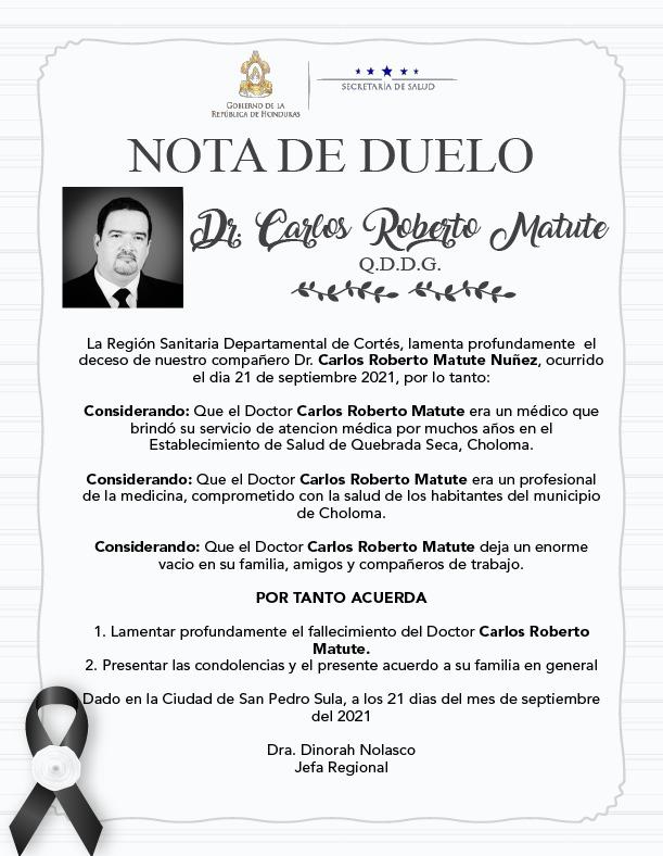 Nota de duelo Región de Cortés.