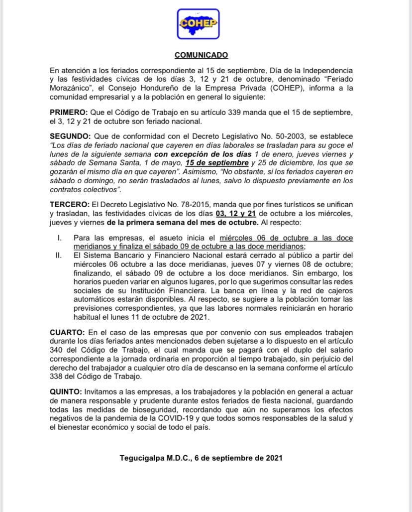 Estas serán las fechas de la Semana Morazánica 2021.