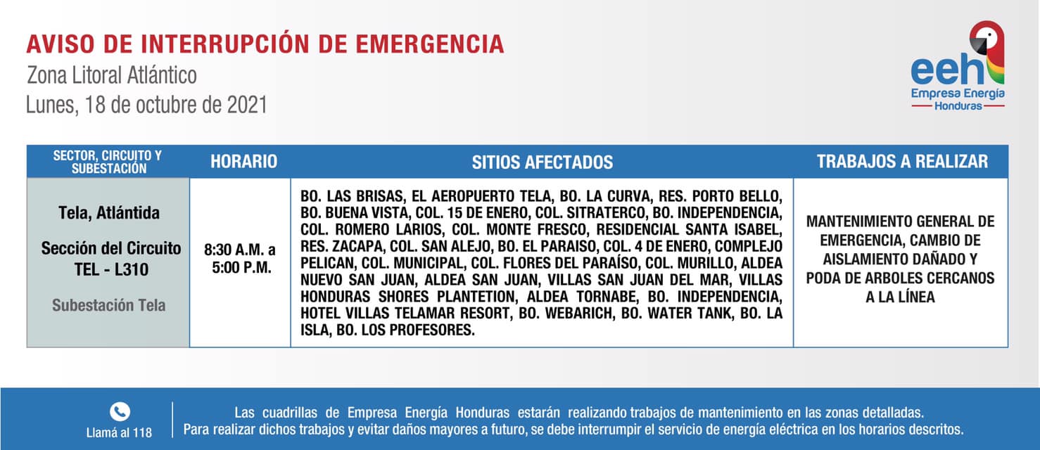 cortes lunes 18 octubre