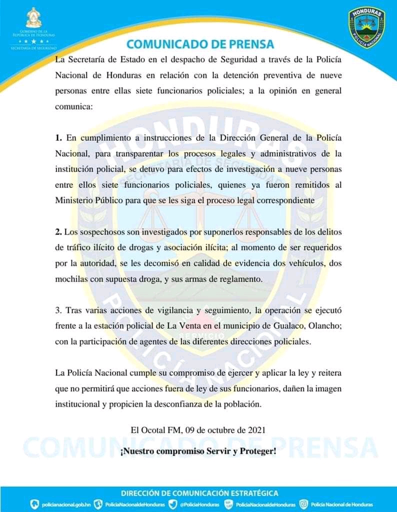 comunicado Policía Nacional