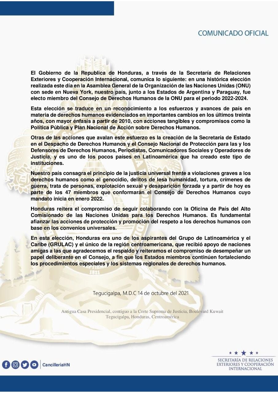 Honduras Consejo de Derechos Humanos