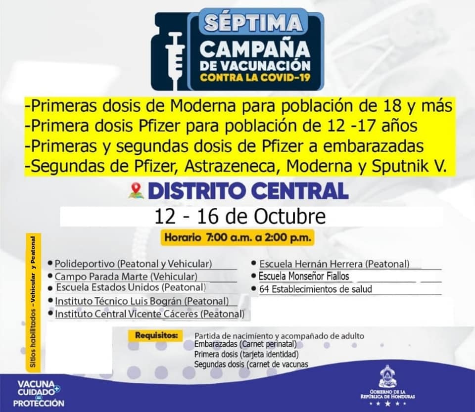Vacunación COVID-19 Honduras este sábado