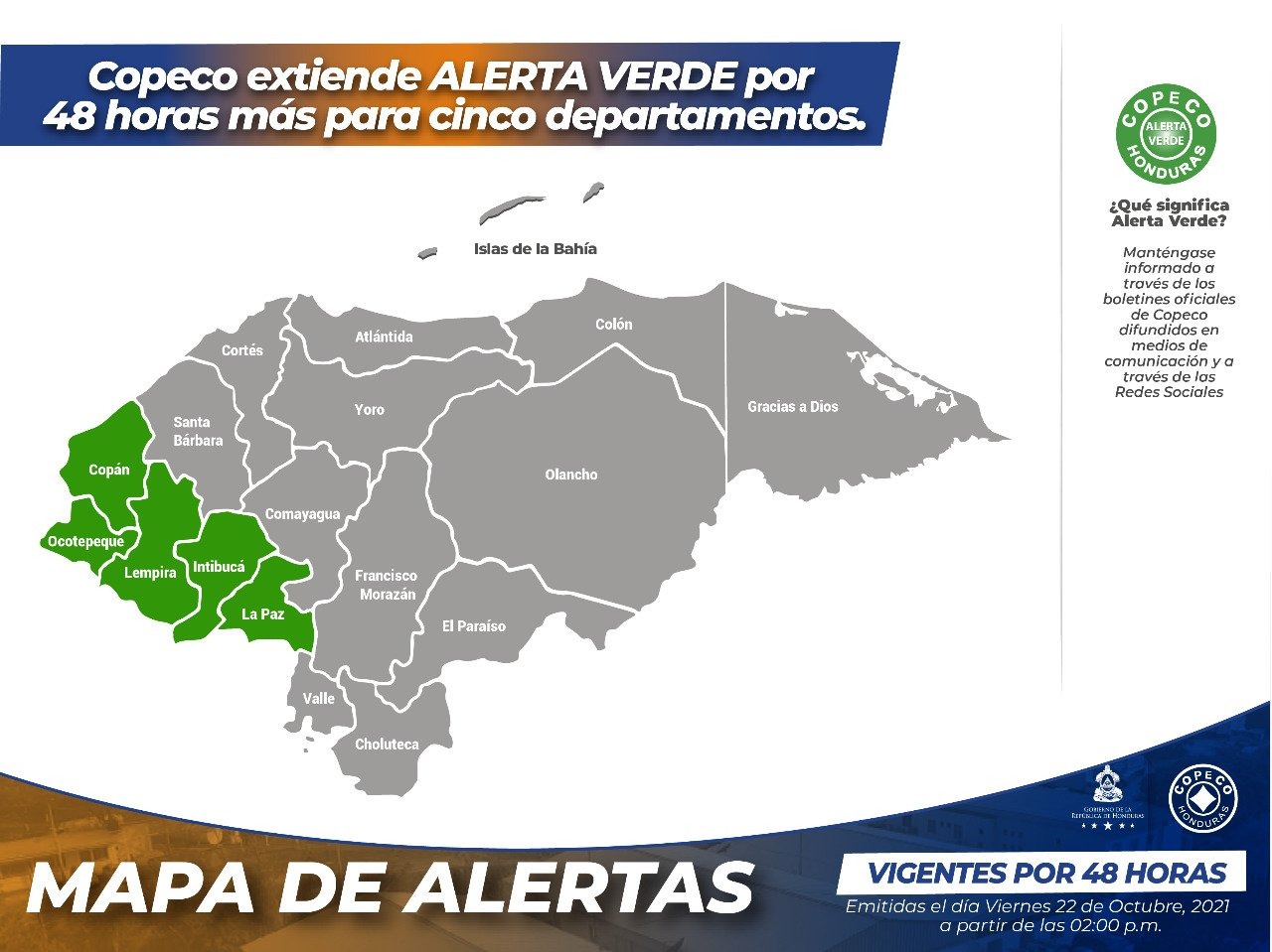 Copeco alerta verde cinco departamentos