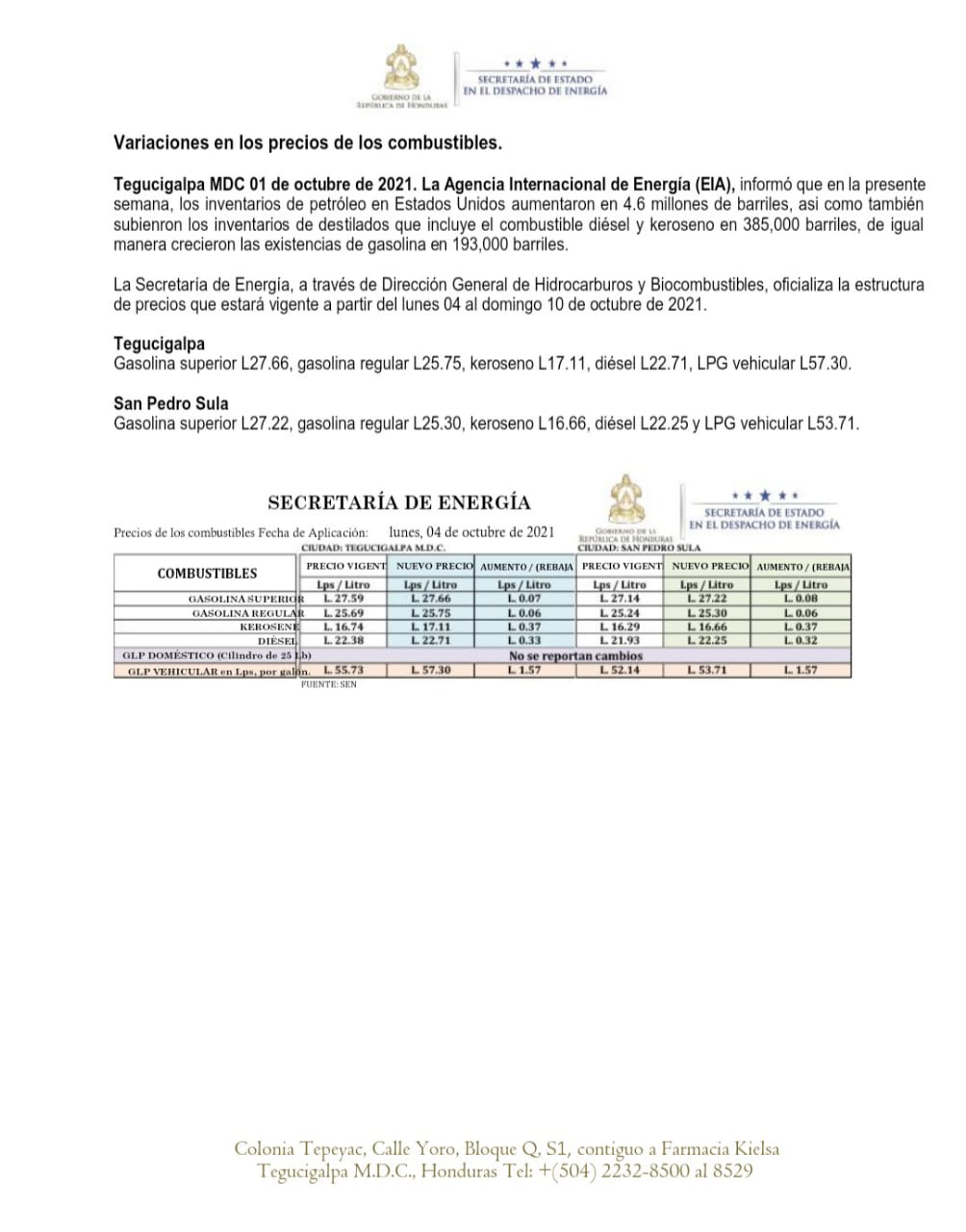 Combustibles se mantienen congelados esta semana