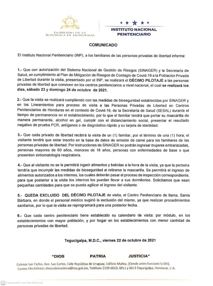 SINAGER autorizó para este fin de semana visitas en las cárceles.
