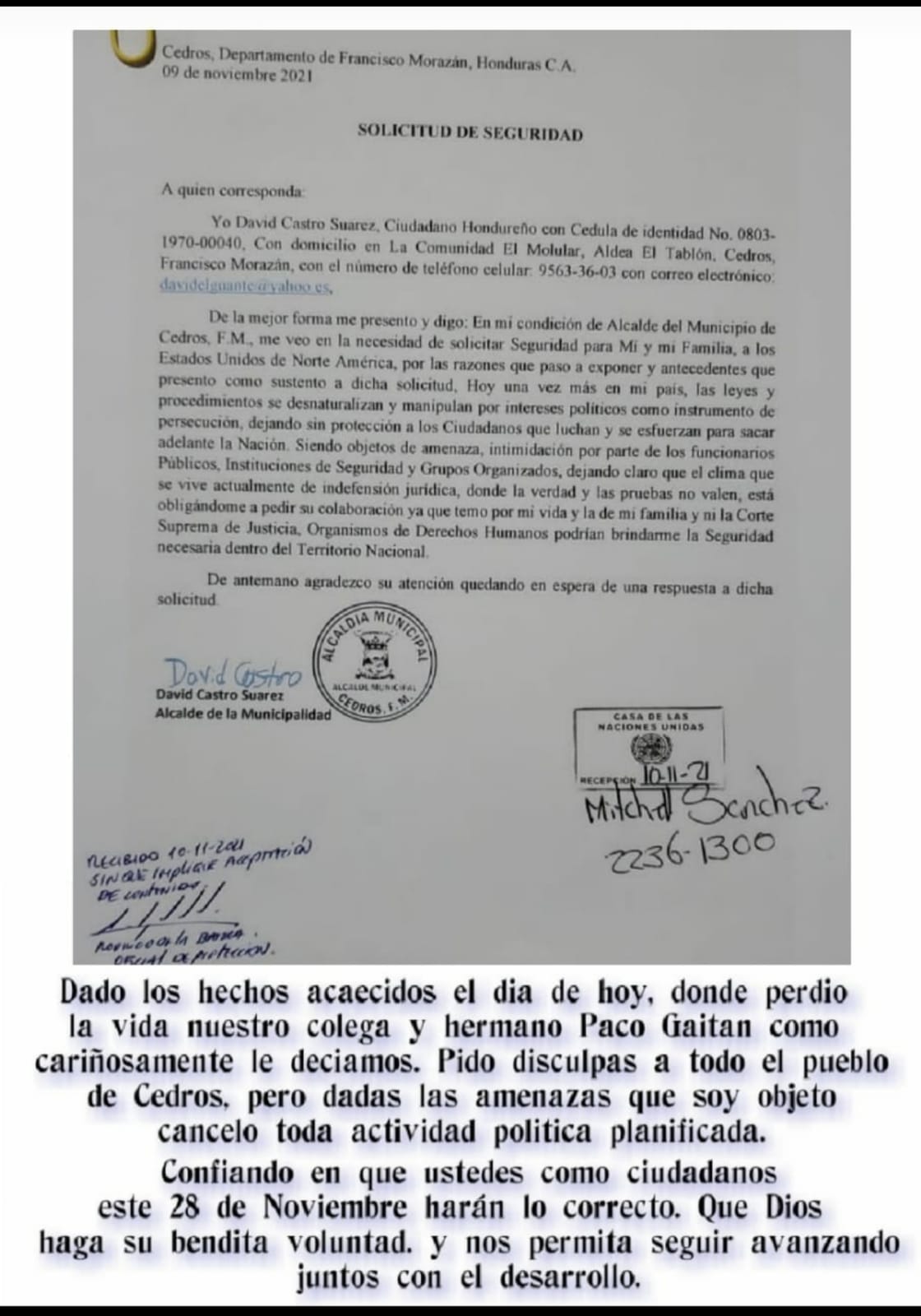 Nota alcalde Cedros