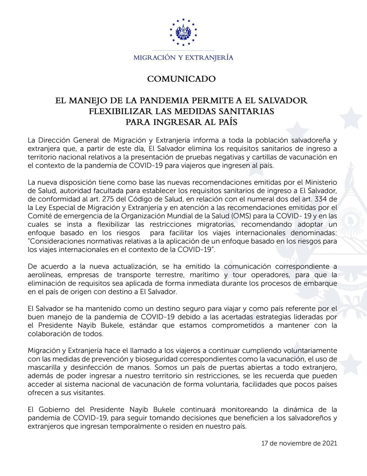 Comunicado íntegro de Migración.