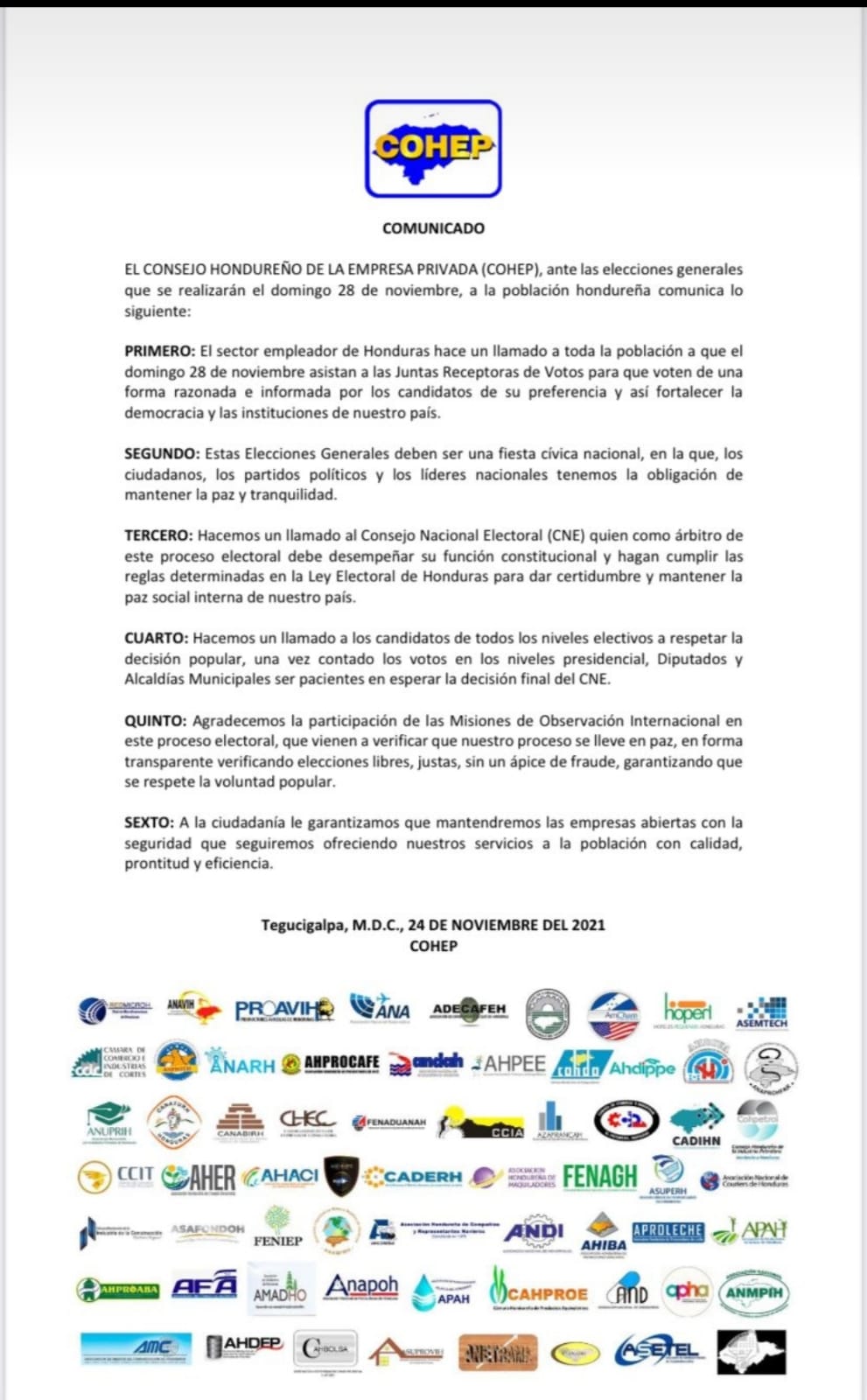 Comunicado del COHEP 