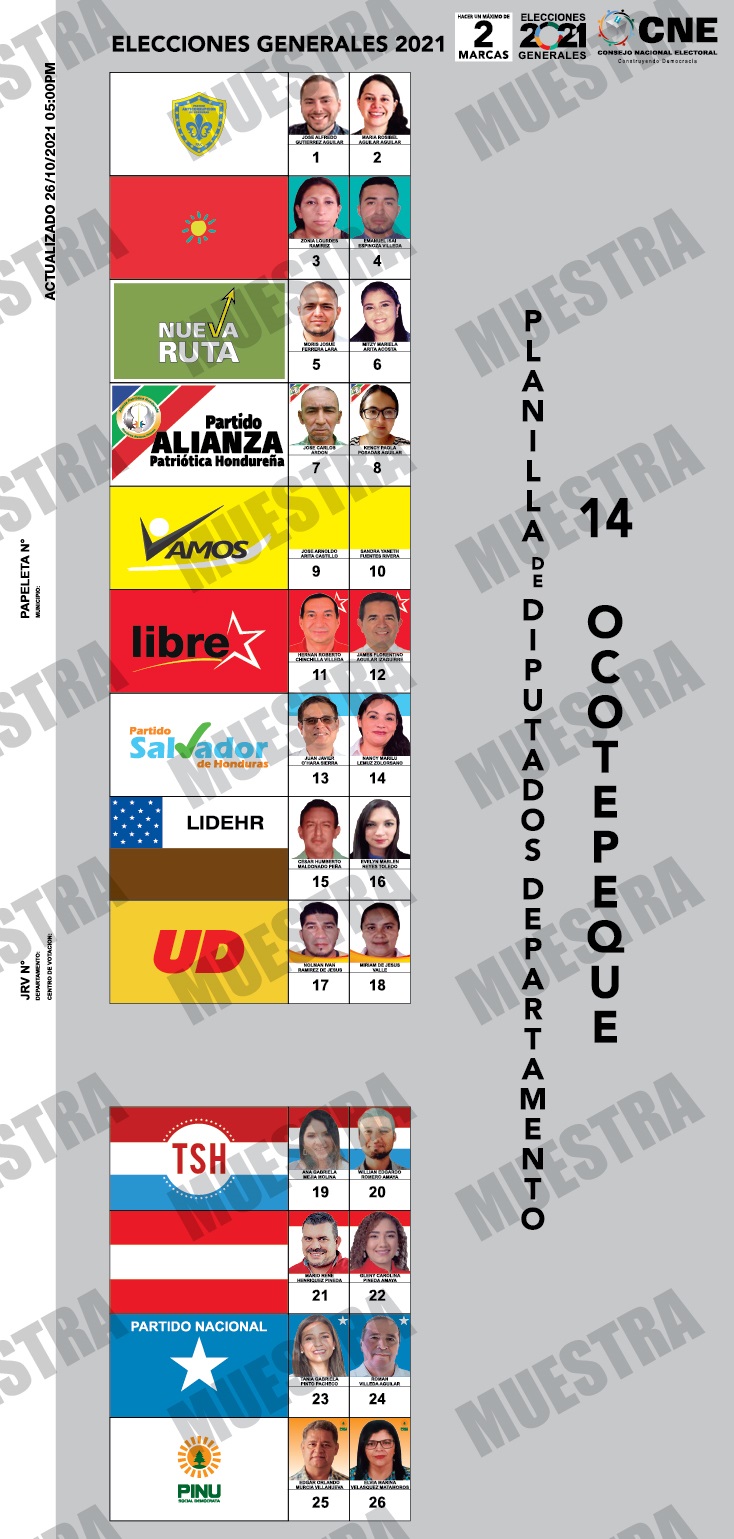 papeletas electorales 18 departamentos Honduras