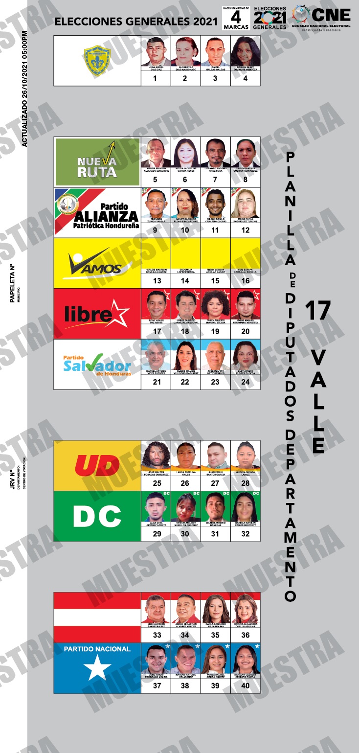 papeletas electorales 18 departamentos Honduras