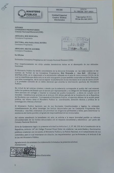 Fiscalía pide al CNE documentos de fraude