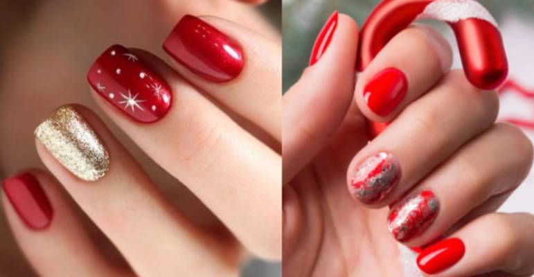 Diseños de uñas rojo en Navidad