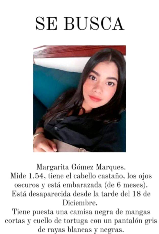Margarita desapareció el sábado cuando salió a encontrarse con el padre de su bebé.
