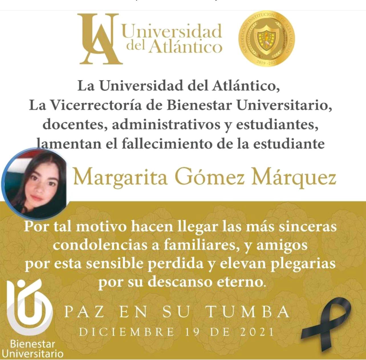 La joven fallecida era estudiante de la Universidad del Atlántico.