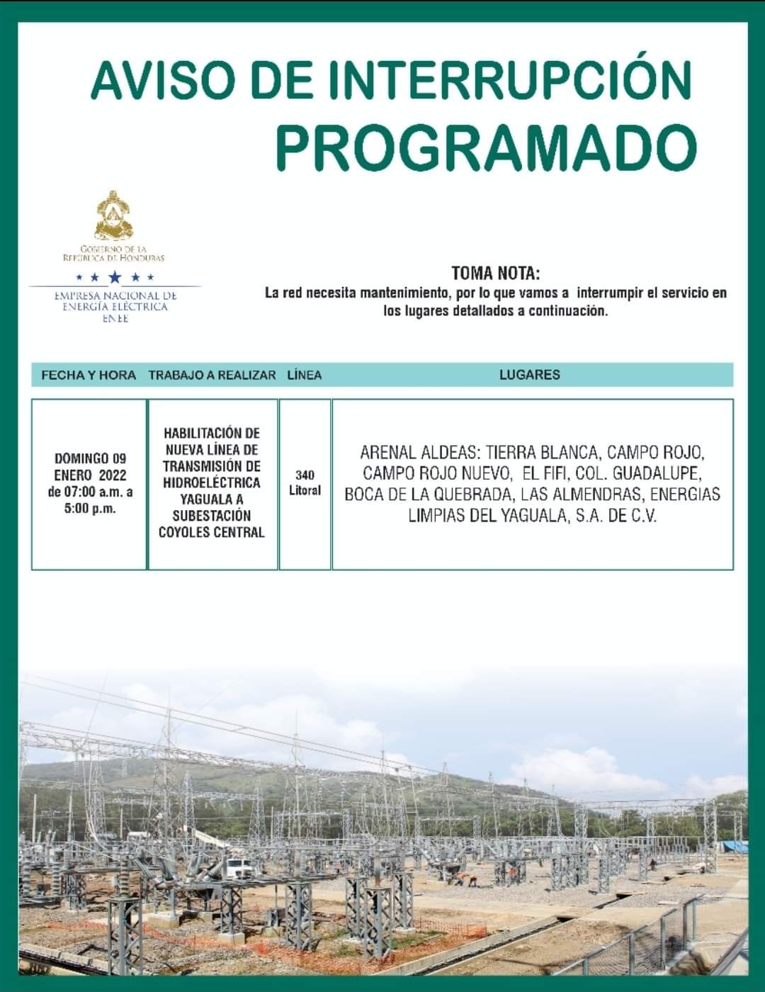Honduras cortes de energía domingo