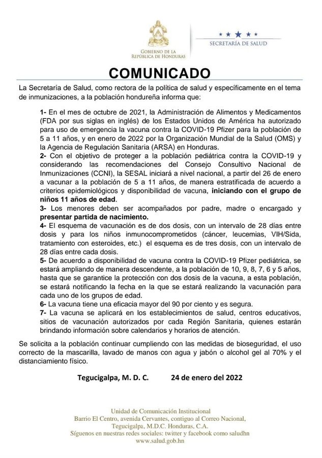 vacunación niños Honduras