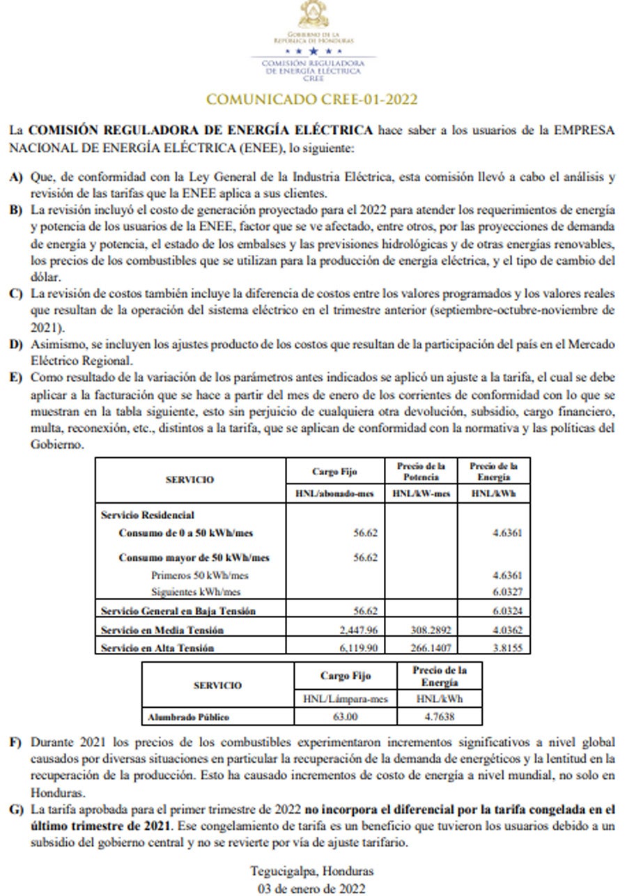 subsidio a tarifas de energía eléctrica