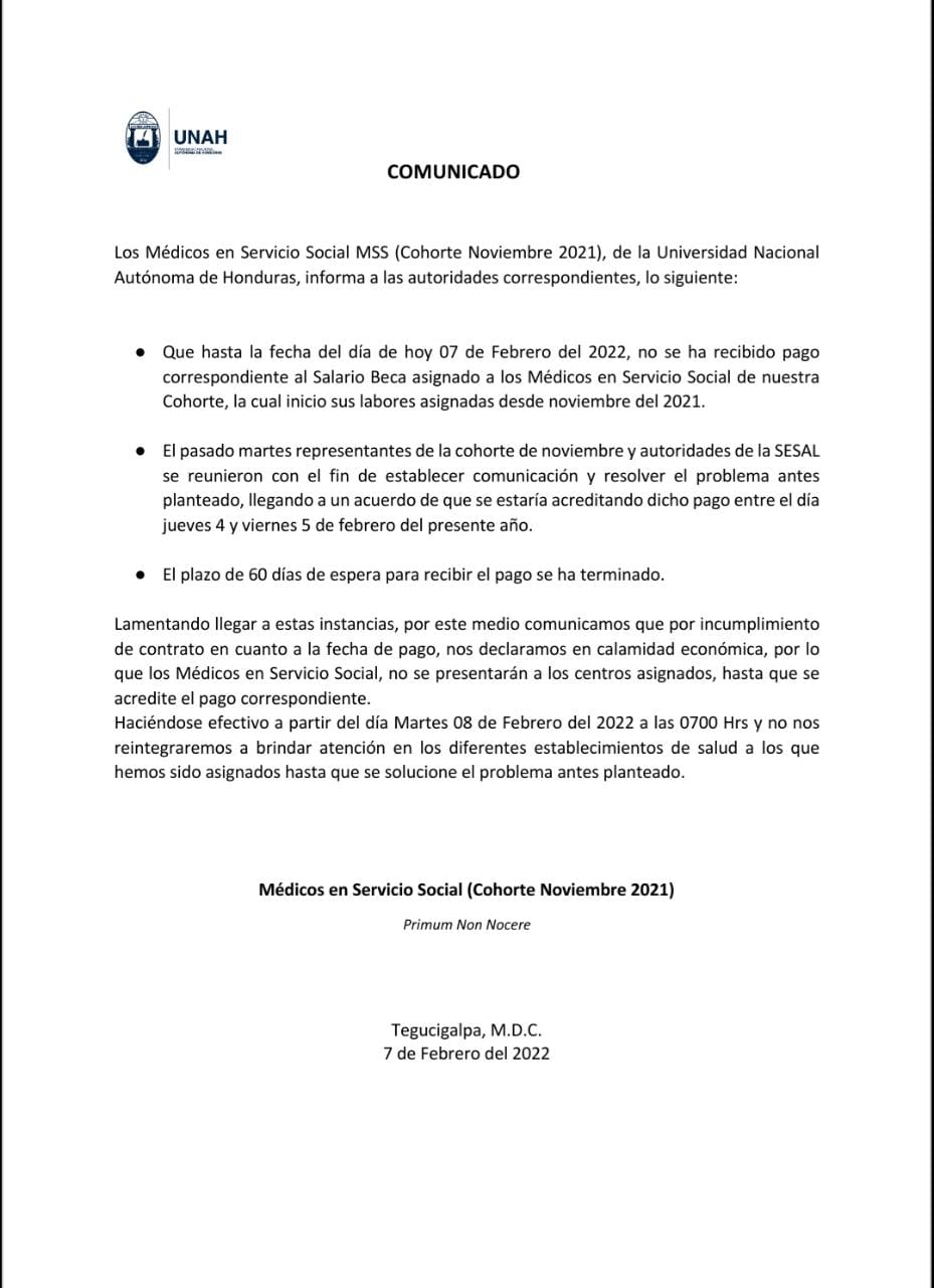 Los médicos dejaron en claro que se retiraban de sus labores desde este martes a las 7:00 de la mañana y regresan hasta que les paguen su deuda.
