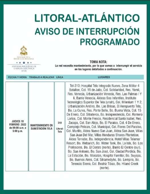ENEE cortes de energía