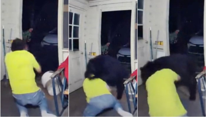 hombre enfrenta oso salvar perrito