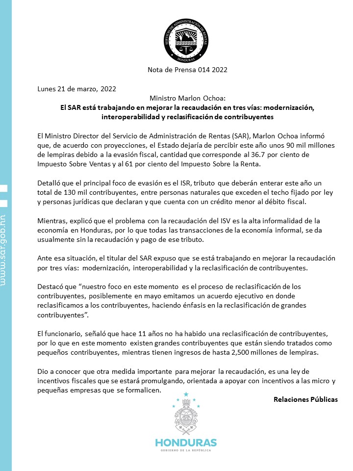 sar honduras perdera evasión fiscal