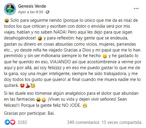 Publicación de Génesis Verde a través de Facebook.
