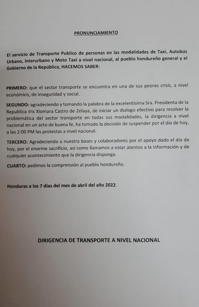 paro de transporte